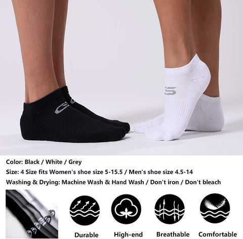 CelerSport 6 Pack Athletic Socks with Cushion Ankle Sports Socks Low Cut Socks for Men and Women