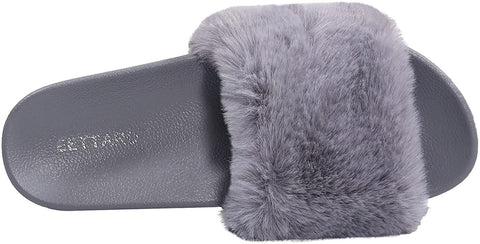 EETTARO Women's Fuzzy Slippers Faux Fur Slides Open Toe Fluffy Platform Sandals Slip on Indoor Outdoor Shoes