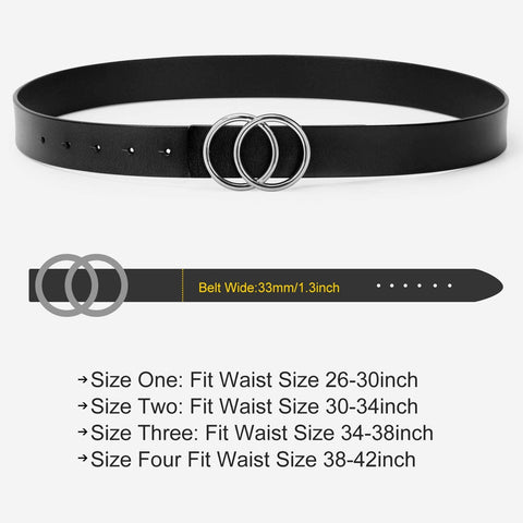 Women’s Leather Ring Belt for Jean, Mothers Day Gifts Double Circle Buckle Belts