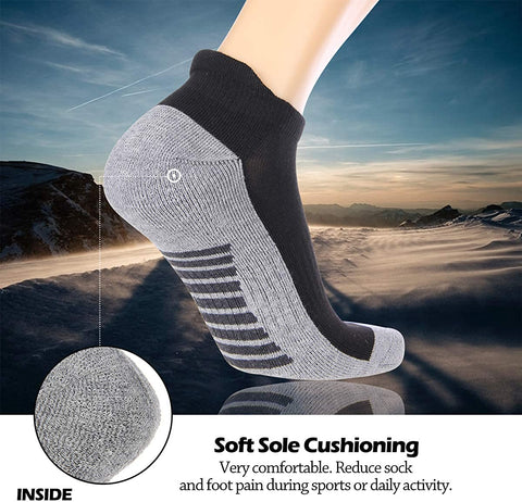 Mens Ankle Socks Low Cut Athletic Cushioned Running Tab Socks 6 Pack