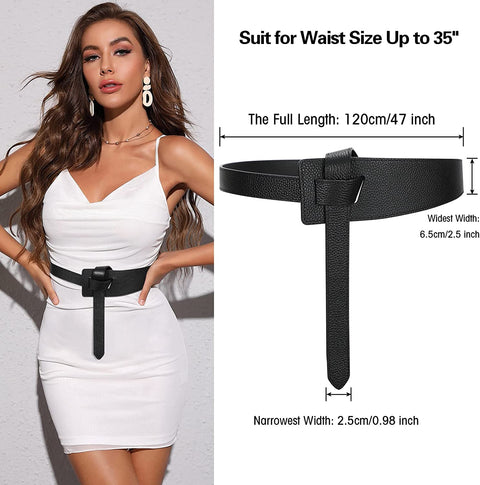 XZQTIVE Women's Genuine Leather Waist Belt for Jeans Jumpsuit Coat Fashion Tie a Knot Leather Belt Dress Belt