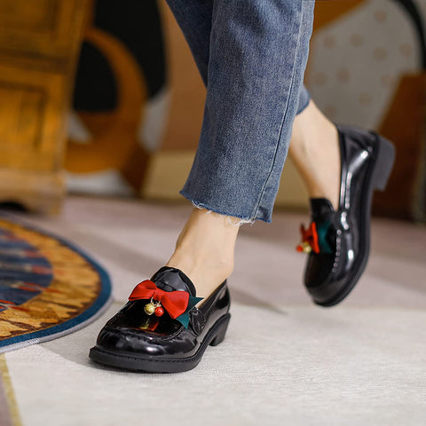 KANGFEINI Classic Round Toe Walking Shoes jk Kawaii Bow Mary Jane Removable Bow Casual lefse