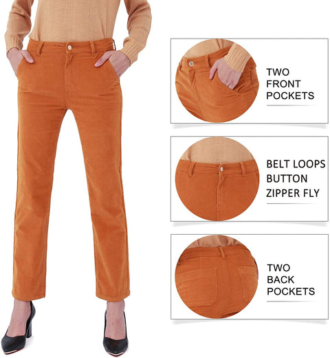 Women's Stretch Corduroy Pants Straight-Fit Fall Winter Warm Comfy Fashion Work Casual Pants