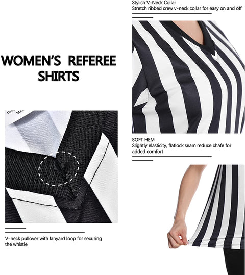 Women's Referee Shirt Black & White Stripe Costume Short