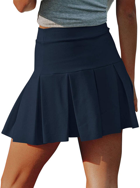 Womens Tennis Skirt with Shorts Pockets Flowy Sports Running Workout Golf Skorts Skirts with Pockets Navy Blue X-Large