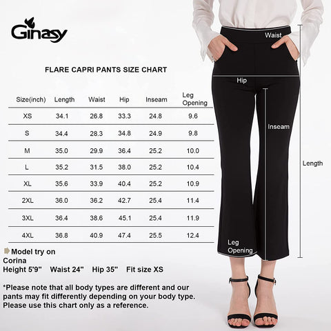 Ginasy Womens Flare Dress Pants Business Casual Crop Work Capris Stretch High Waisted Elastic Pull On Office Trousers