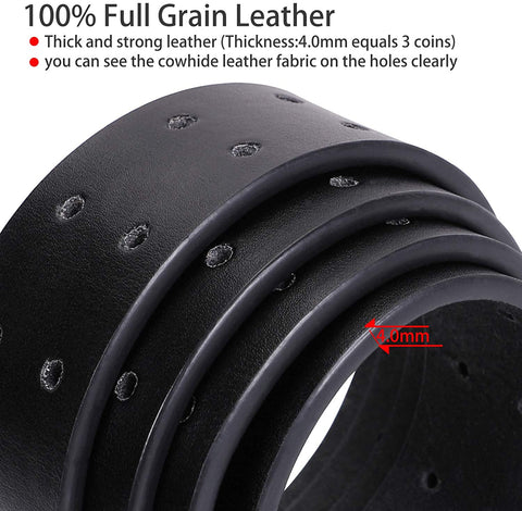 Men's Double Prong Belt, 2 Holes Leather Jeans Belt for Men 1.57 inches Wide