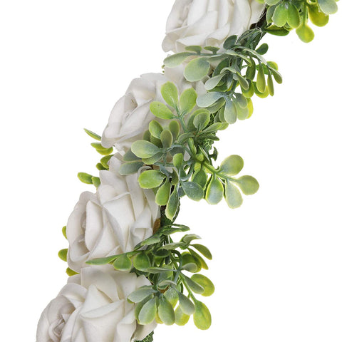 AWAYTR Flower Crown Headband Rose Wreath Leave Flower Adjustable Ribbon Headband Wedding Festival Headdress for Girls (White)