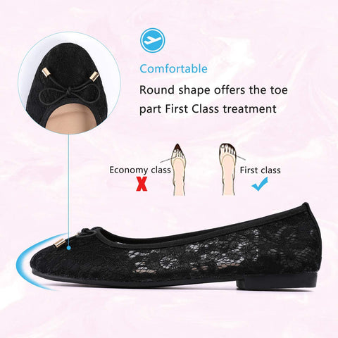 MUSSHOE Ballet Flats for Women Floral Breathable Crochet Lace Ballet Shoes Comfortable Slip On Women's Flats