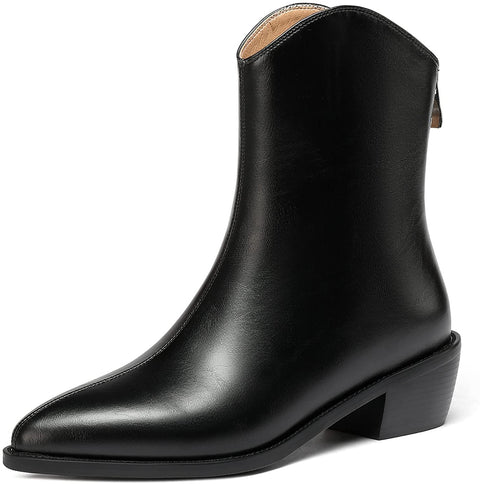 WAYDERNS Women's Zip Pointed Toe Matte Chunky Low Heel Ankle High Knight Boots 2 Inch