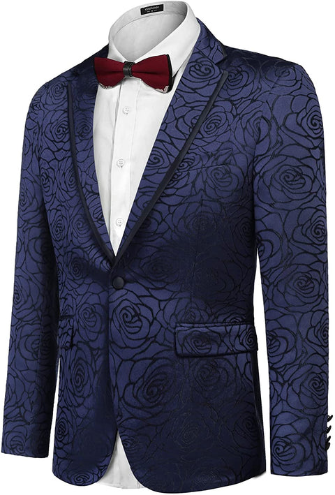 Men's Floral Suit Jacket Embroidered Wedding Blazer Party Dinner Tuxedo