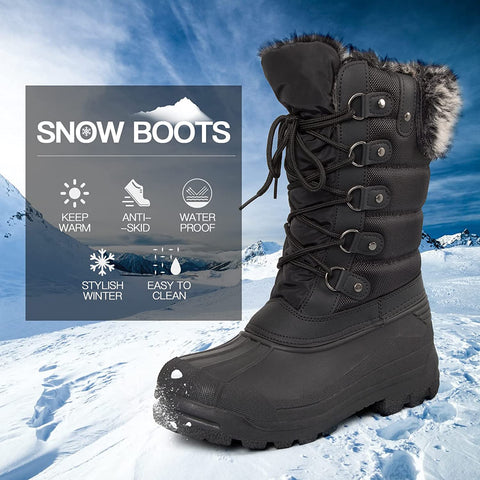 mysoft Women's Snow Boots Warm Insulated Faux Fur Lined Waterproof Mid-Calf Winter Boots