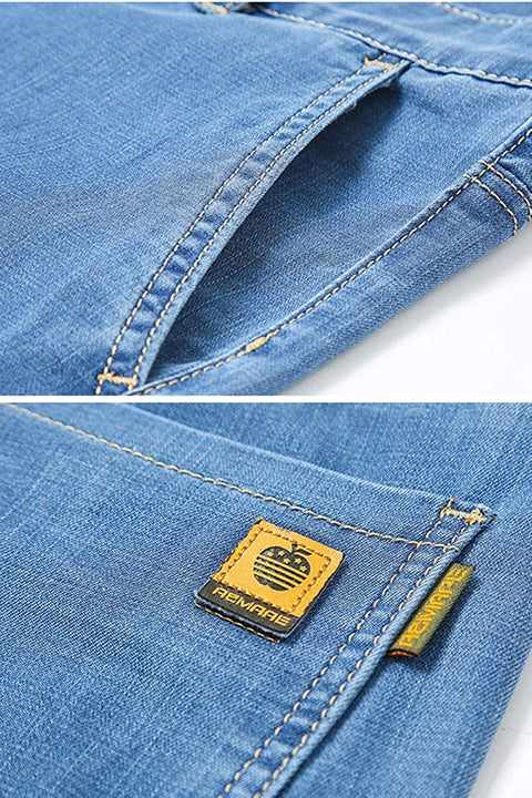 Men's Summer Thin Stretch Relaxed Straight Leg Casual Mid Waist Business Denim Pants