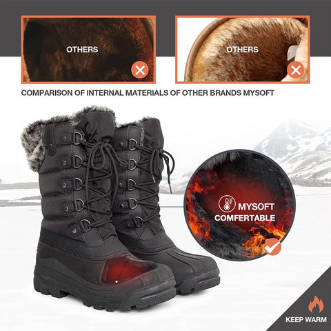 mysoft Women's Snow Boots Warm Insulated Faux Fur Lined Waterproof Mid-Calf Winter Boots