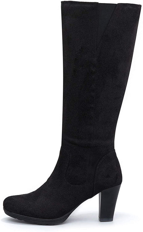 mysoft Womens Knee High Boots Wide Calf Chunky Heel Boots with Zipper