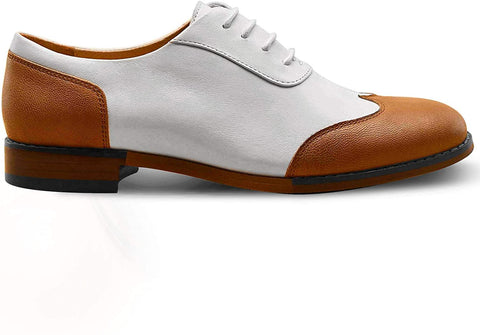 FRASOICUS Women's Oxfords Brogue Leather Wingtip Lace up Flats Formal Wedding Dress Shoes for Girls Ladies