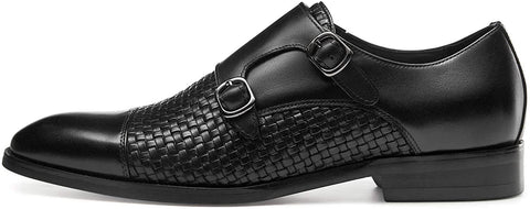 FRASOICUS Men ’s Dress Shoes Genuine Leather Single Monk Strap Slip-On Shoes for Formal Occasions