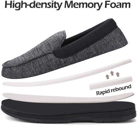 mysoft Men's House Slippers Memory Foam Classic Moccasin Slip on Shoes Anti-Slip Sole Indoor Outdoor