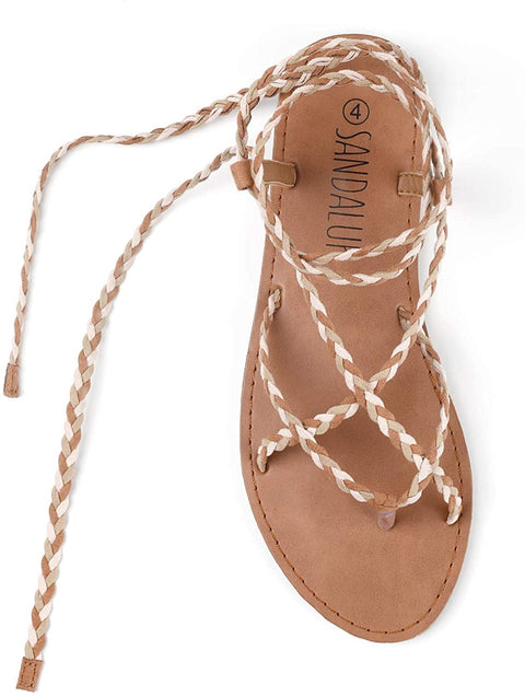 SANDALUP Women Braided Tie up Sandals
