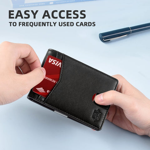 Zitahli Slim Wallet for Men, 14 Cards RFID Mens Wallet with Money Clip Front Pocket Wallet Bifold Leather Minimalist Credit Card Holder for Men with Gift Box and ID Window