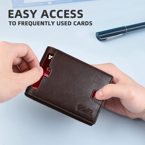 Zitahli Slim Wallet for Men with Bill Pocket, RFID Mens Wallet Front Pocket Wallet Bifold Leather Minimalist Credit Card Holder for Men with Gift Box and ID Window