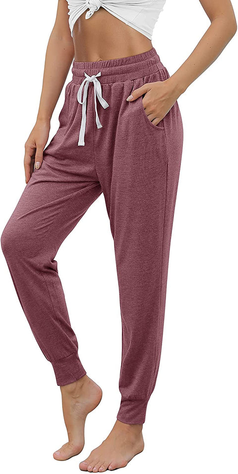 Yoga Pants with Pockets for Women Drawstring High Waisted Pants Loose Workout Joggers Pants Mauve X-Large