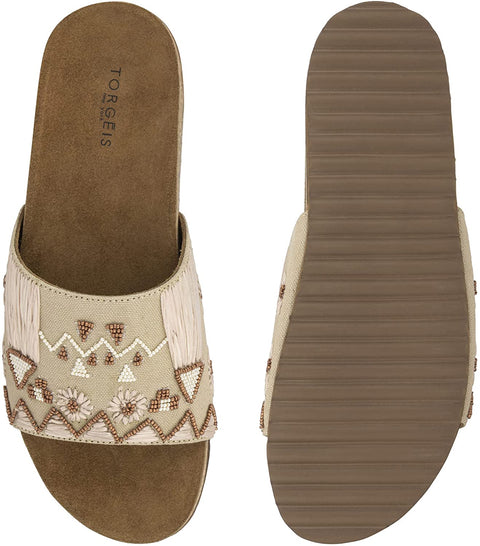 Torgeis Women's Delilah Slide Flats Sandals, Round Open Toe, Rubber Outsole