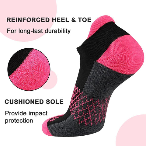 Womens Ankle Socks 6 Pairs Running Athletic Cushioned Sole Socks With Tab