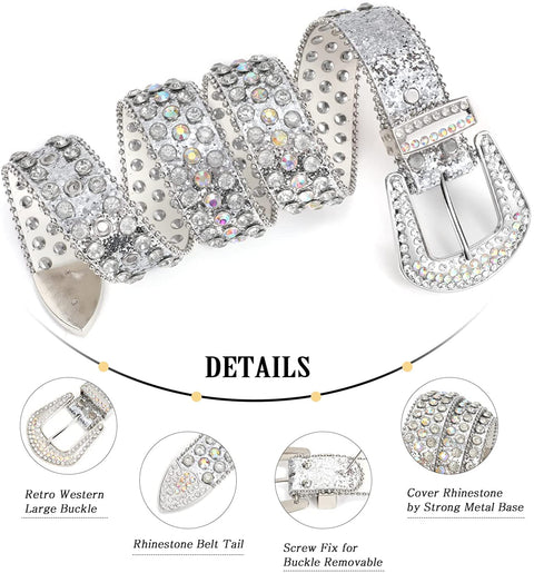 Women’s Rhinestones belt Western Cowgirl Cowboy Bling Studded Leather Belt for Jeans Pants