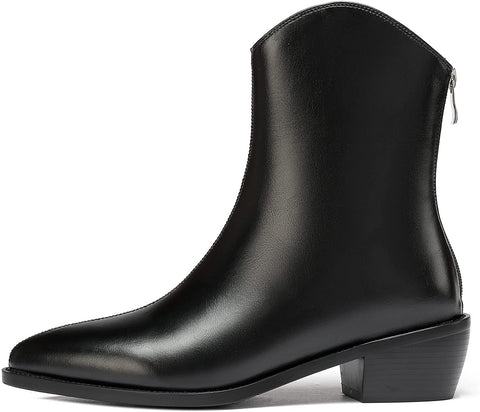WAYDERNS Women's Zip Pointed Toe Matte Chunky Low Heel Ankle High Knight Boots 2 Inch