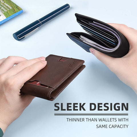 Zitahli Slim Wallet for Men with Bill Pocket, RFID Mens Wallet Front Pocket Wallet Bifold Leather Minimalist Credit Card Holder for Men with Gift Box and ID Window