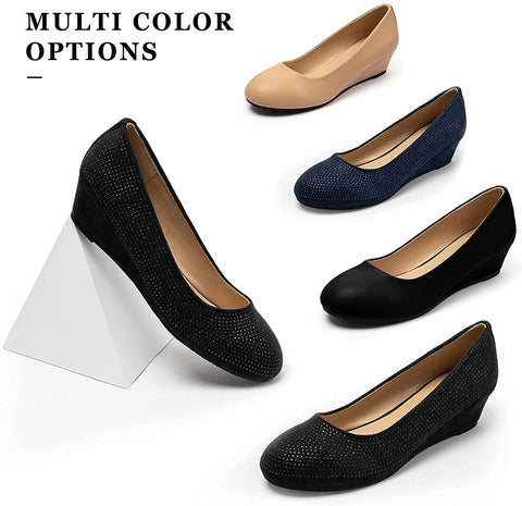 katliu Women Wedge Pumps Comfort Low Heel Pumps Shoes Classic Round Toe Dress Pumps