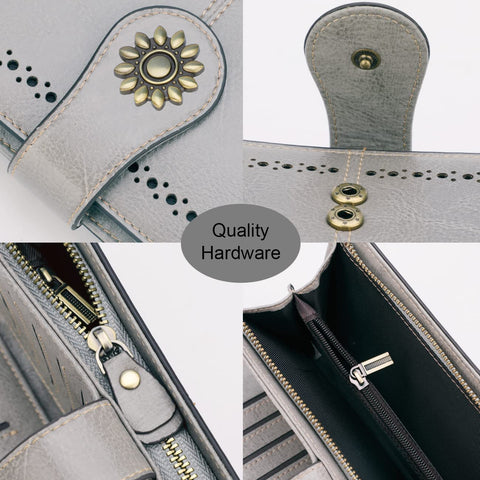 Lavemi Womens Large Capacity RFID Blocking Leather Wristlet Clutch Wallets Card Holder