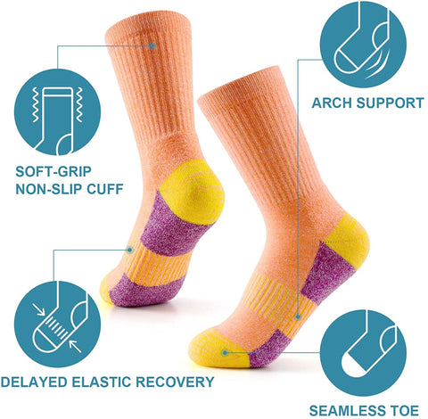 Gonii Performance Crew Athletic Socks Women's Hiking Running Cushioned Socks 5-6 Pairs