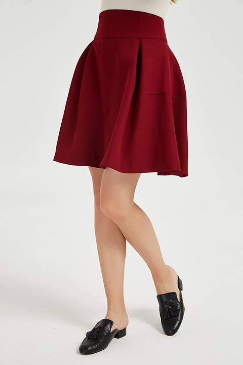 Womens A Line Short Pleated Skirt Back Elastic