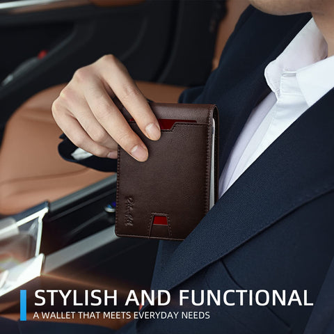 Zitahli Slim Wallet for Men with Bill Pocket, RFID Mens Wallet Front Pocket Wallet Bifold Leather Minimalist Credit Card Holder for Men with Gift Box and ID Window