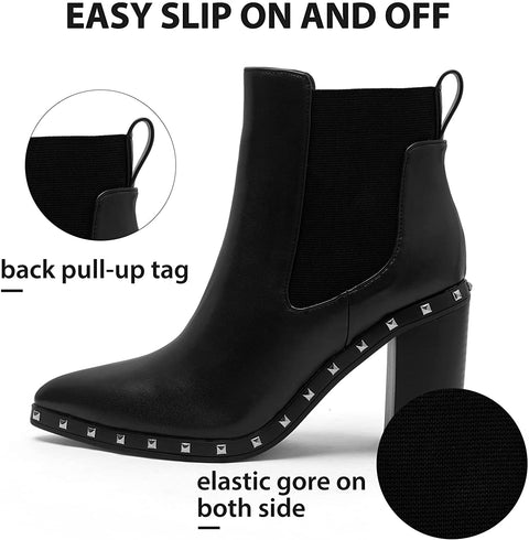 Women's Ankle Boots Pointed Toe Chelsea Boots Elastic Gore Heeled Boots