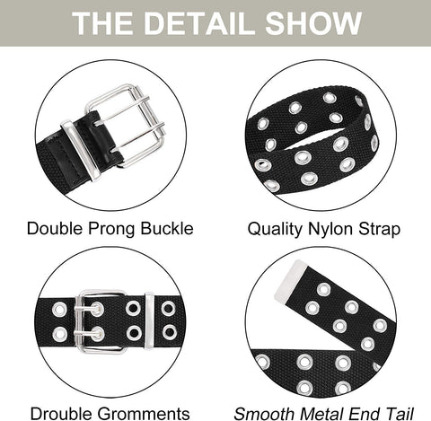 Double Grommet Canvas Web Belt for Women Men Punk Nylon Belt Jeans 2 Hole Belts Halloween