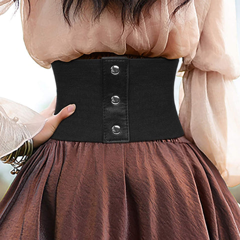 Black Corset Waist Belt for Women, Wide Elastic Tie Waspie Belt for Dresses 4.7inch