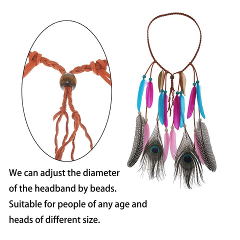 AWAYTR Feather Headband Indian Headpiece - Bohemian Tassels Hair Band Headwear for Women Girls