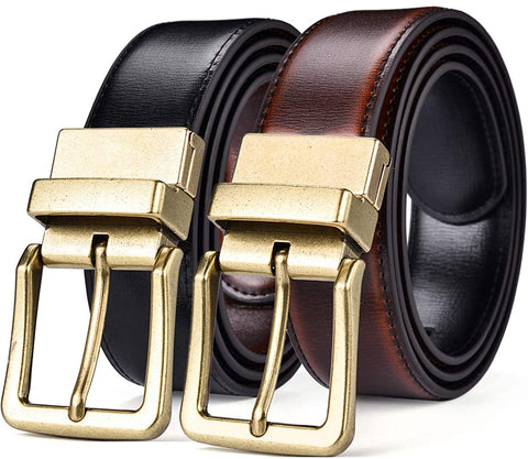Beltox Men’s Belts Reversible Leather 1.25” Wide 1 for 2 Rotate Buckle Gift Box