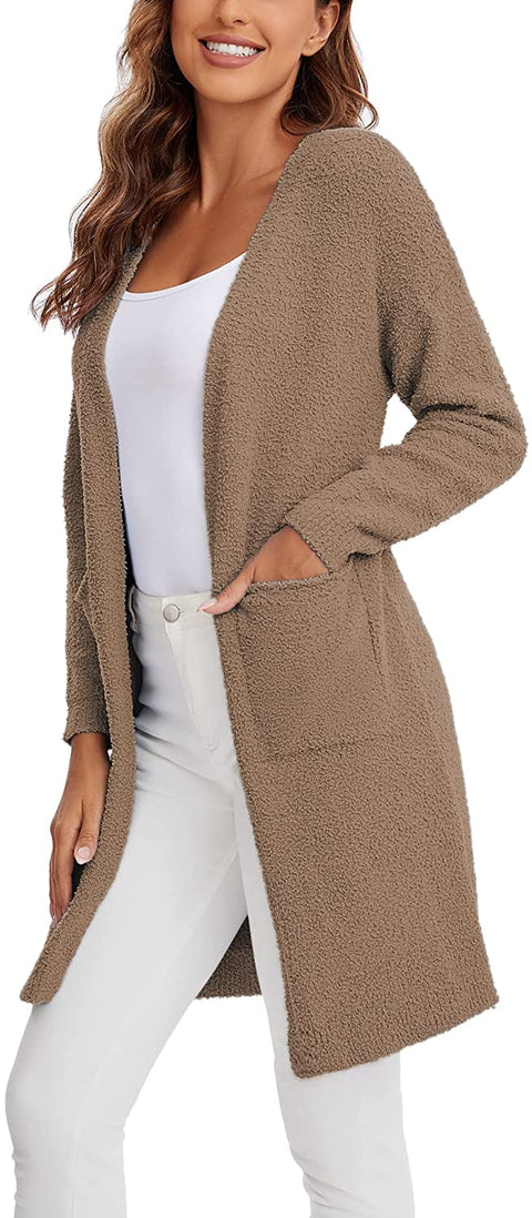 Women's Long Sleeve Chunky Open Front Sweater Cardigan Coat with Pockets
