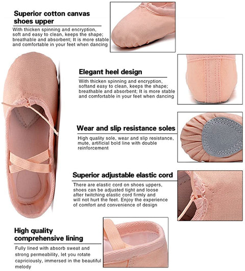 konhill Girls Ballet Slipper Shoes - Ballerina Shoes Yoga Dance Shoes Flats (Toddler/Little Kid/Big Kid/Women/Boy)
