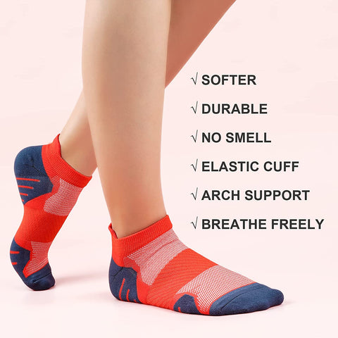 PAPLUS Womens Ankle Compression Running Socks 6 Pairs, Cushioned Low Cut Athletic Socks with Arch Support
