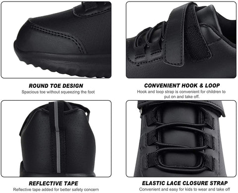 brooman Kids White School Sneakers Black Uniform Shoes