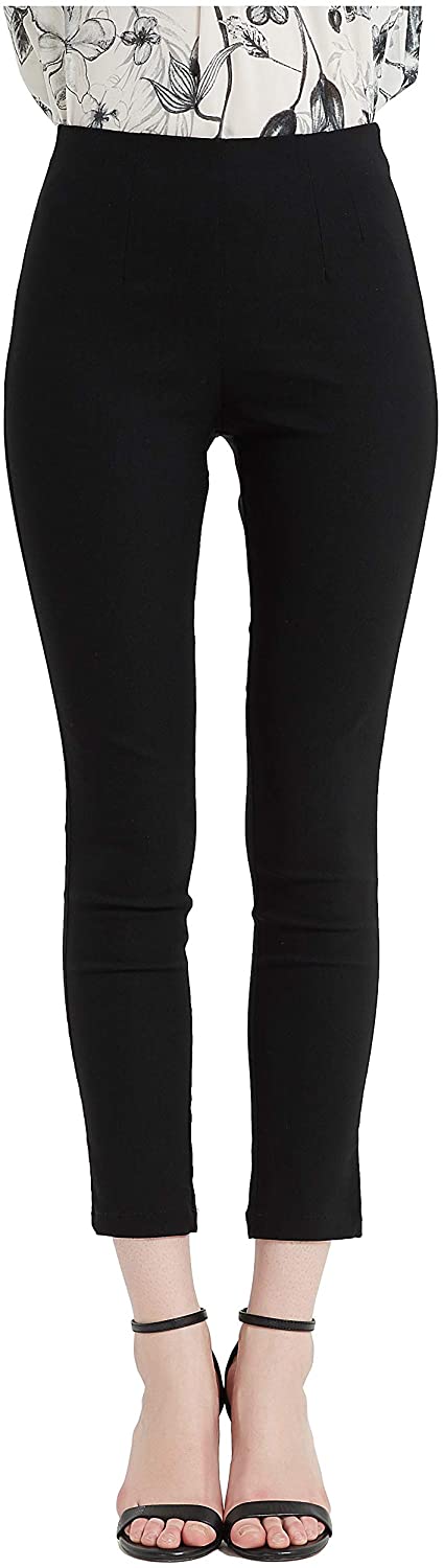 Womens Elastic Waist Pull on Slim Pants Capris Mid Rise