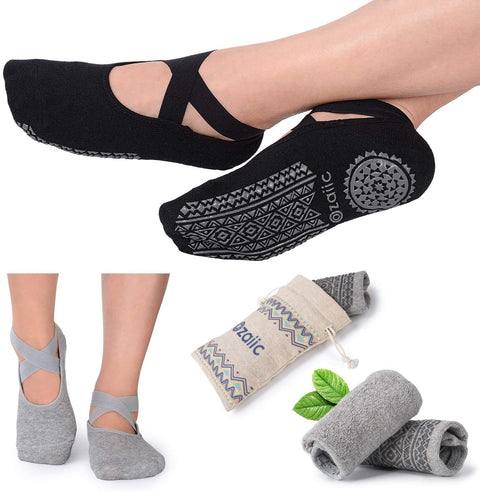 Ozaiic Yoga Socks for Women Non-Slip Grips & Straps, Ideal for Pilates, Pure Barre, Ballet, Dance, Barefoot Workout