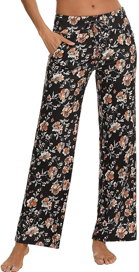 Pajama Pants for Women High Waist Yoga Pants Drawstring Palazzo Lounge Pants Wide Leg Sleep Bottoms S-XXL