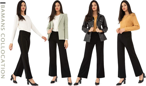 Womens Bootcut Dress Pants Stretch with Side Stripe Wide Leg