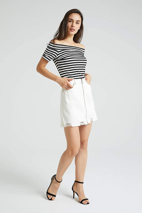 Women's A Line Distressed Ripped Denim Skirt
